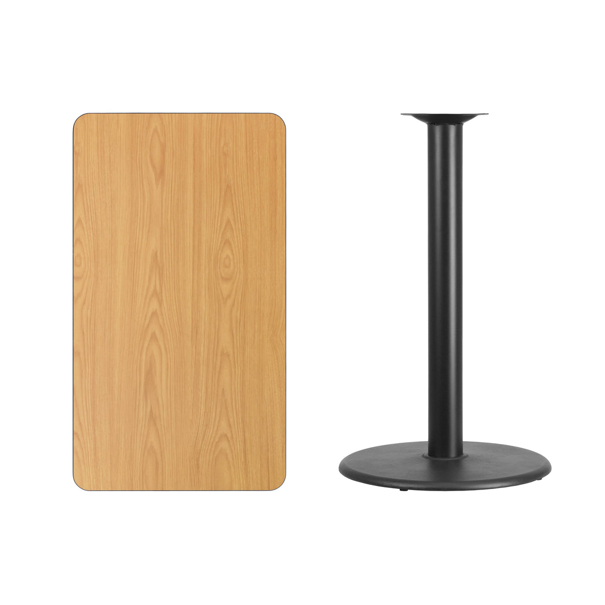 Flash Furniture XU-NATTB-2442-TR24B-GG 24" x 42" Natural Laminate Table Top with 24" Round Bar Height Table Base - View 2