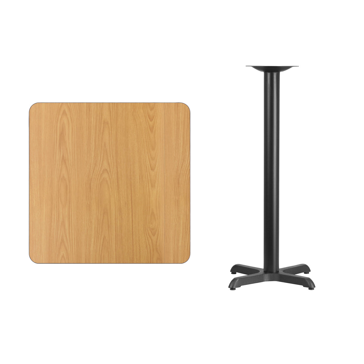 Flash Furniture XU-NATTB-3030-T2222B-GG 30" Square Natural Laminate Table Top with 22" x 22" Bar Height Table Base - View 3