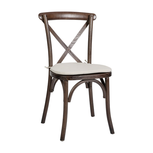 Flash Furniture XU-X-MAH-NTC-GG Stackable Mahogany Wood Cross Back Chair with Cushion - Dining Room Seating - Main view