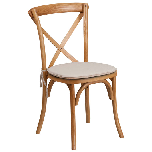 Flash Furniture XU-X-OAK-NTC-GG Stackable Oak Wood Cross Back Chair with Cushion - Dining Room Seating - Main view