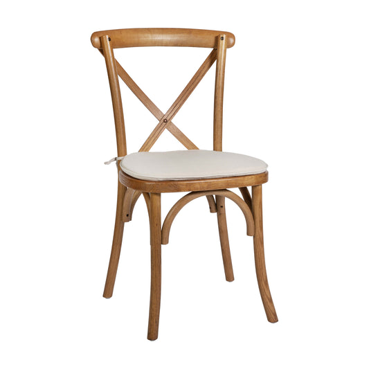 Flash Furniture XU-X-PEC-NTC-GG Stackable Pecan Wood Cross Back Chair with Cushion - Dining Room Seating - Main view