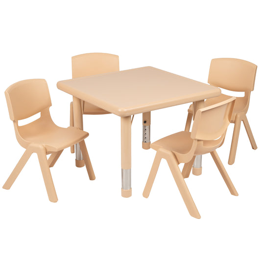 Flash Furniture YU-YCX-0023-2-SQR-TBL-NAT-E-GG 24" Square Natural Plastic Height Adjustable Activity Table Set with 4 Chairs - Main view
