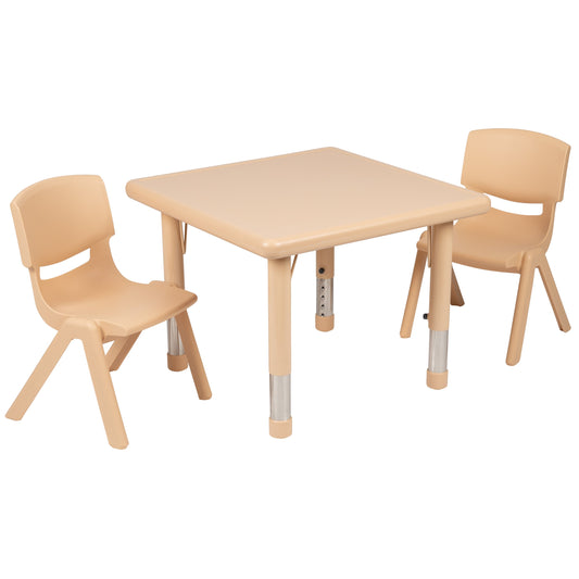 Flash Furniture YU-YCX-0023-2-SQR-TBL-NAT-R-GG 24" Square Natural Plastic Height Adjustable Activity Table Set with 2 Chairs - Main view