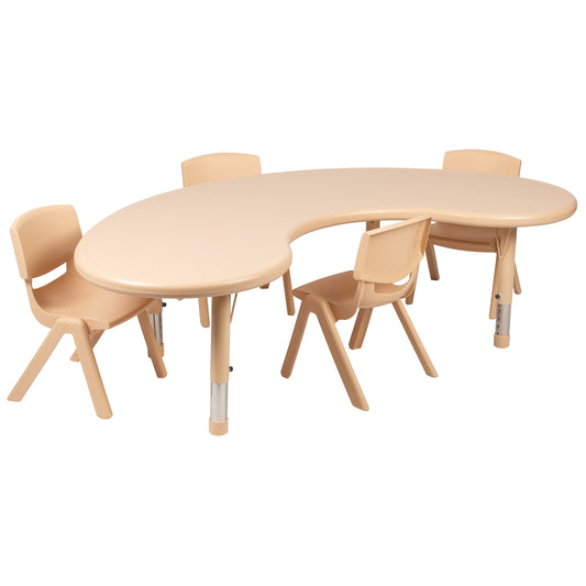 Flash Furniture YU-YCX-0043-2-MOON-TBL-NAT-E-GG 35"W x 65"L Half-Moon Natural Plastic Adjustable Activity Table Set - 4 Chairs - Main view