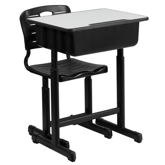 Flash Furniture YU-YCX-046-09010-GG Adjustable Height Student Desk and Chair with Black Pedestal Frame - Main view