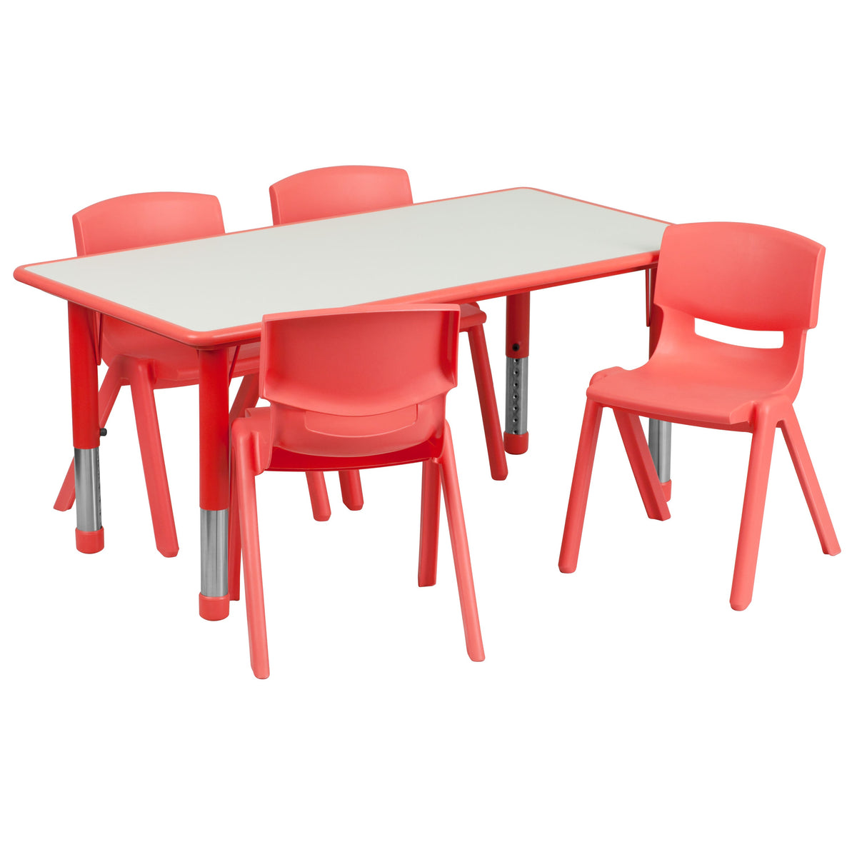 Flash Furniture YU-YCY-060-0034-RECT-TBL-RED-GG 23.625"W x 47.25"L Rectangular Red Plastic Activity Table Set with 4 Chairs - Main view