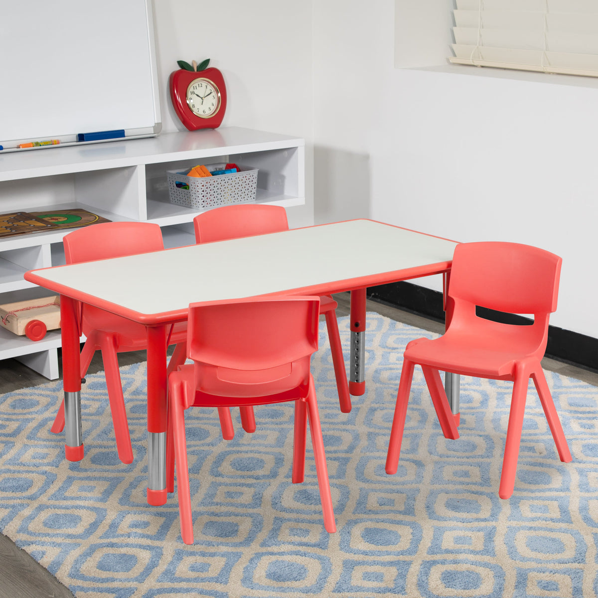 Flash Furniture YU-YCY-060-0034-RECT-TBL-RED-GG 23.625"W x 47.25"L Rectangular Red Plastic Activity Table Set with 4 Chairs - View 2