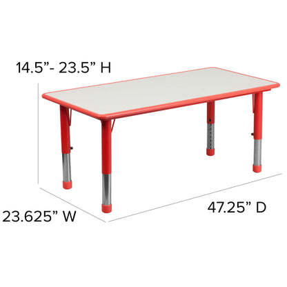Flash Furniture YU-YCY-060-0034-RECT-TBL-RED-GG 23.625"W x 47.25"L Rectangular Red Plastic Activity Table Set with 4 Chairs - View 4