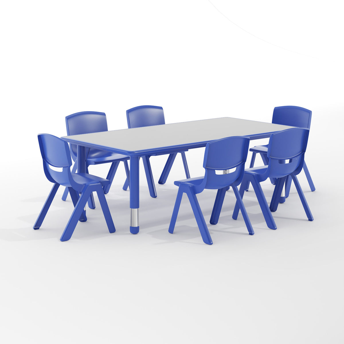 Flash Furniture YU-YCY-060-0036-RECT-TBL-BLUE-GG 23.625"W x 47.25"L Rectangular Blue Plastic Activity Table Set with 6 Chairs - Main view