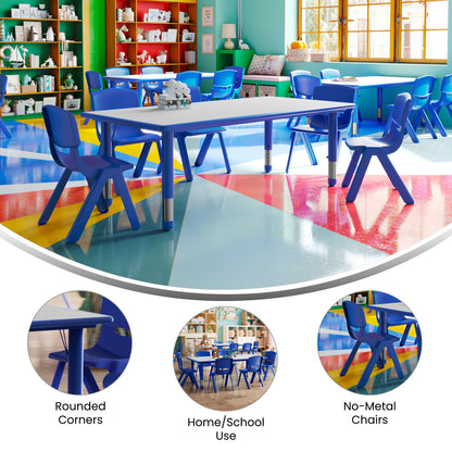 Flash Furniture YU-YCY-060-0036-RECT-TBL-BLUE-GG 23.625"W x 47.25"L Rectangular Blue Plastic Activity Table Set with 6 Chairs - View 3