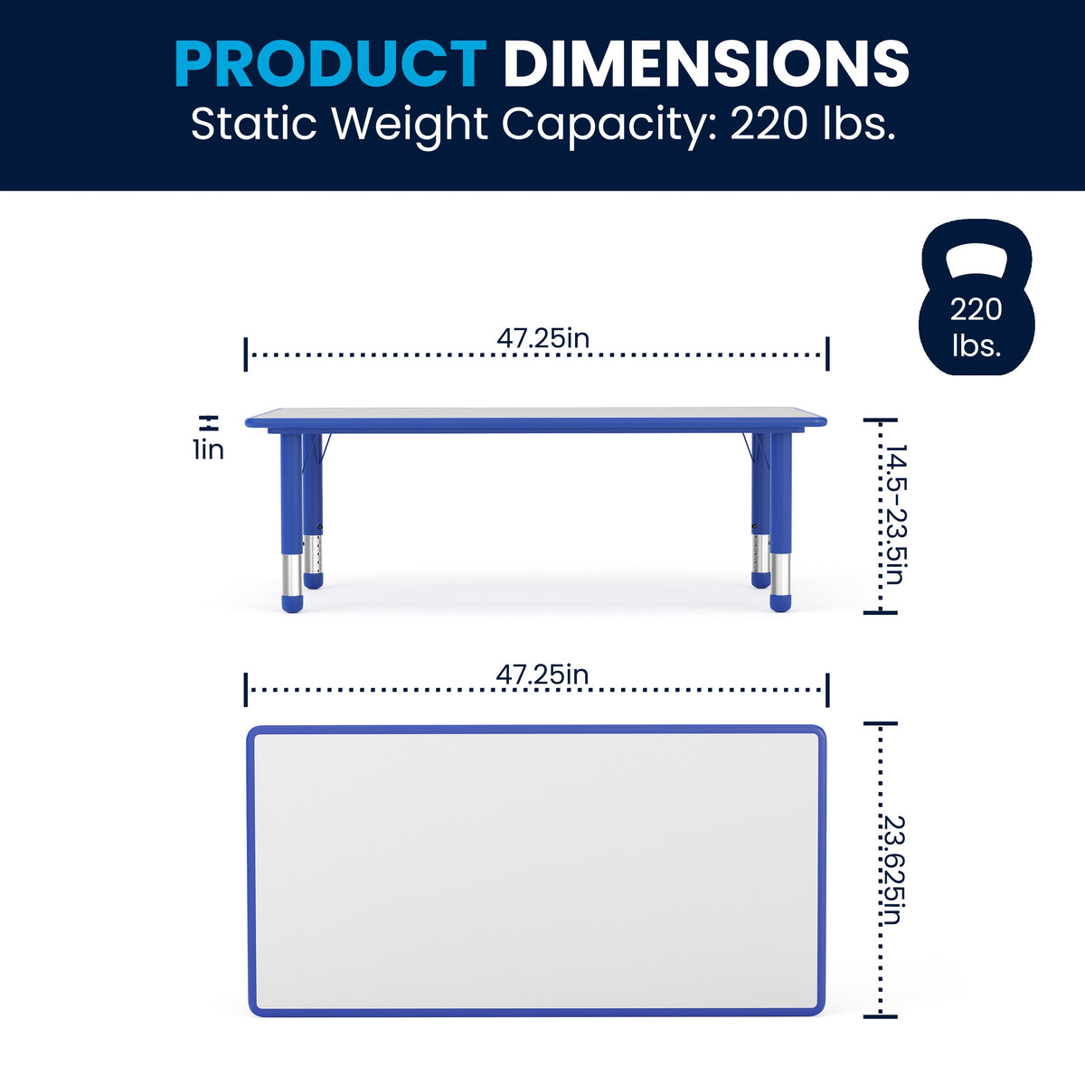 Flash Furniture YU-YCY-060-0036-RECT-TBL-BLUE-GG 23.625"W x 47.25"L Rectangular Blue Plastic Activity Table Set with 6 Chairs - View 6