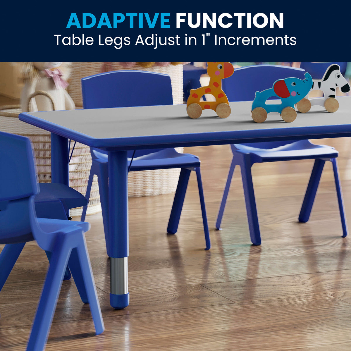 Flash Furniture YU-YCY-060-0036-RECT-TBL-BLUE-GG 23.625"W x 47.25"L Rectangular Blue Plastic Activity Table Set with 6 Chairs - View 8