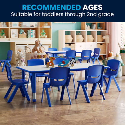 Flash Furniture YU-YCY-060-0036-RECT-TBL-BLUE-GG 23.625"W x 47.25"L Rectangular Blue Plastic Activity Table Set with 6 Chairs - View 9
