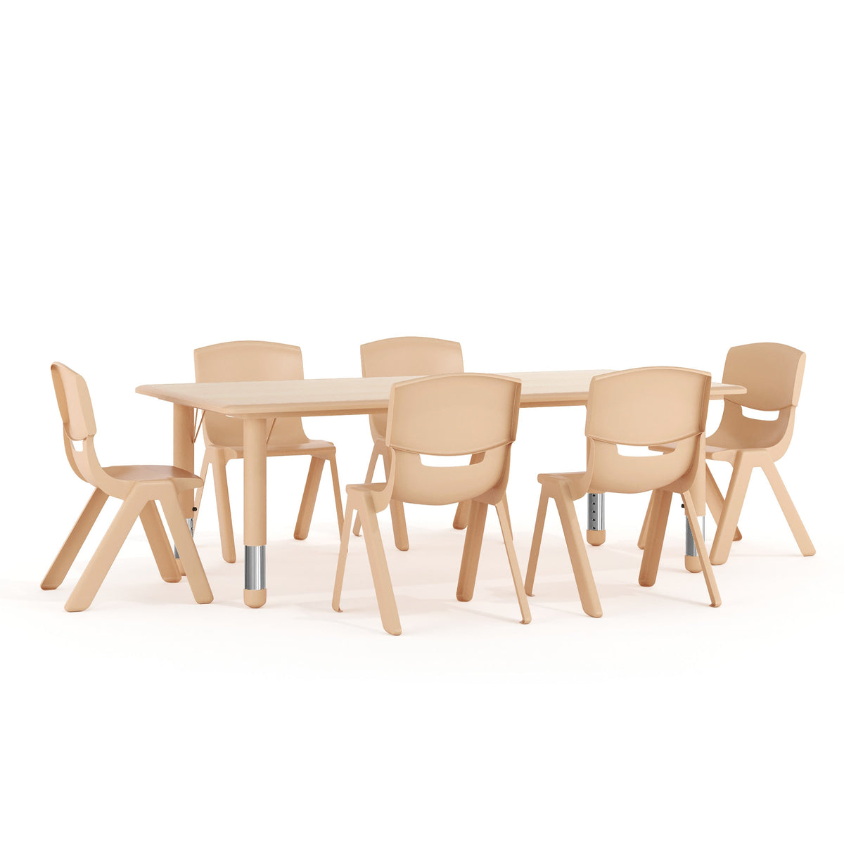 Flash Furniture YU-YCY-060-0036-RECT-TBL-NAT-GG 23.625"W x 47.25"L Rectangle Natural Plastic Activity Table Set with 6 Chairs - Main view