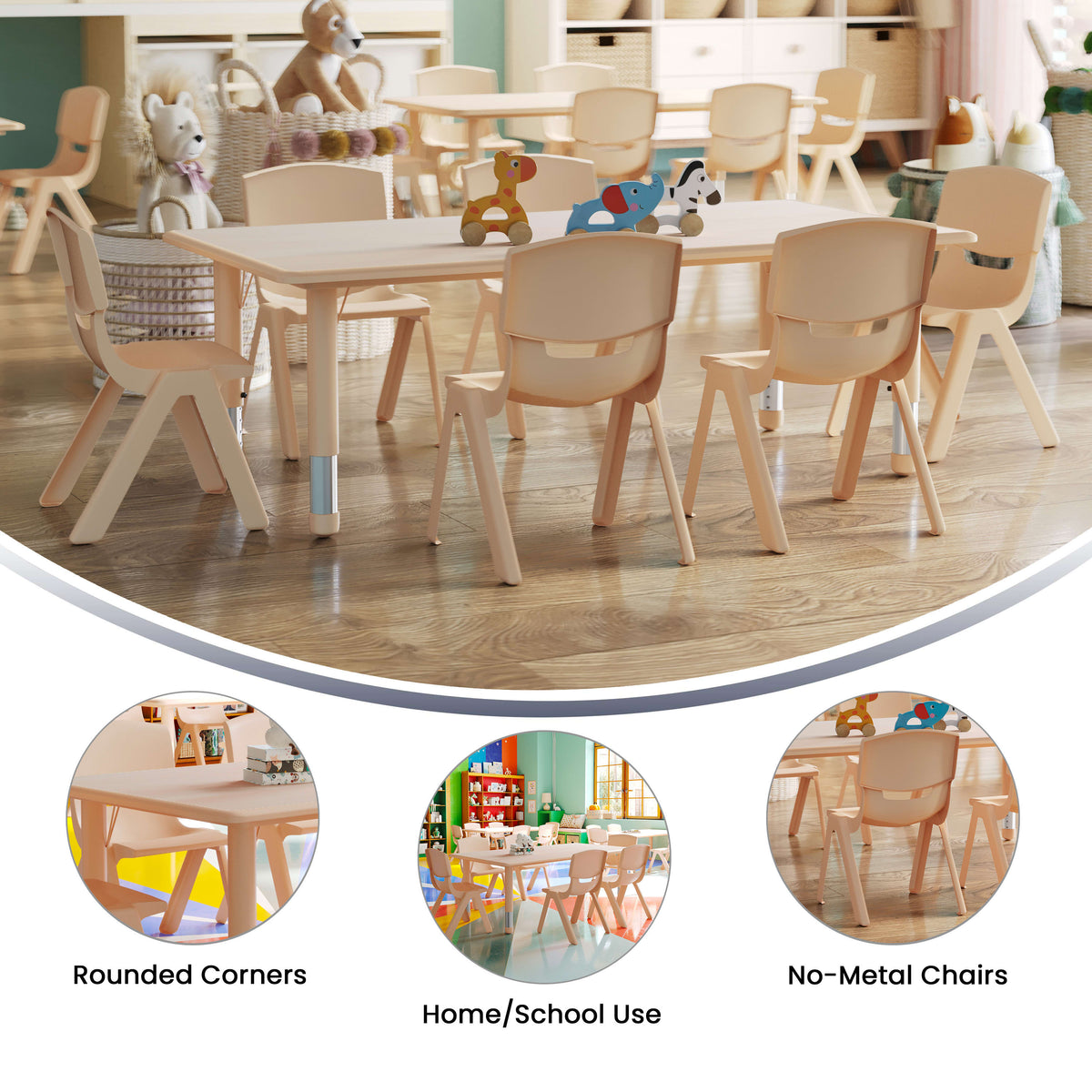 Flash Furniture YU-YCY-060-0036-RECT-TBL-NAT-GG 23.625"W x 47.25"L Rectangle Natural Plastic Activity Table Set with 6 Chairs - View 3