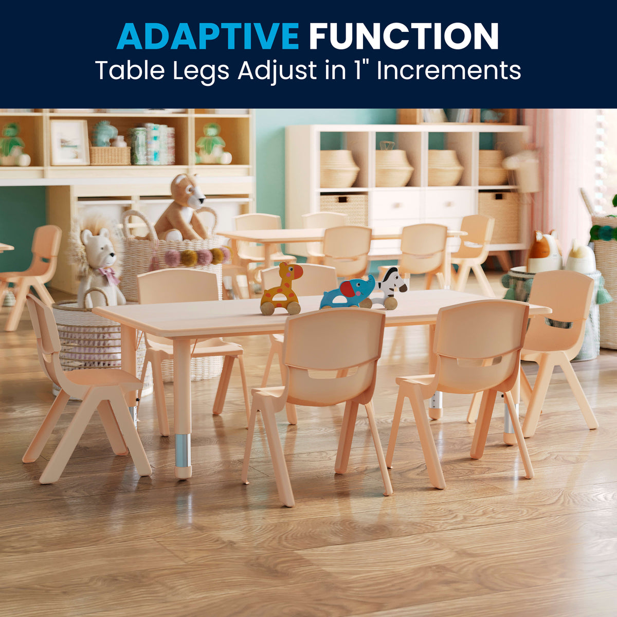 Flash Furniture YU-YCY-060-0036-RECT-TBL-NAT-GG 23.625"W x 47.25"L Rectangle Natural Plastic Activity Table Set with 6 Chairs - View 6
