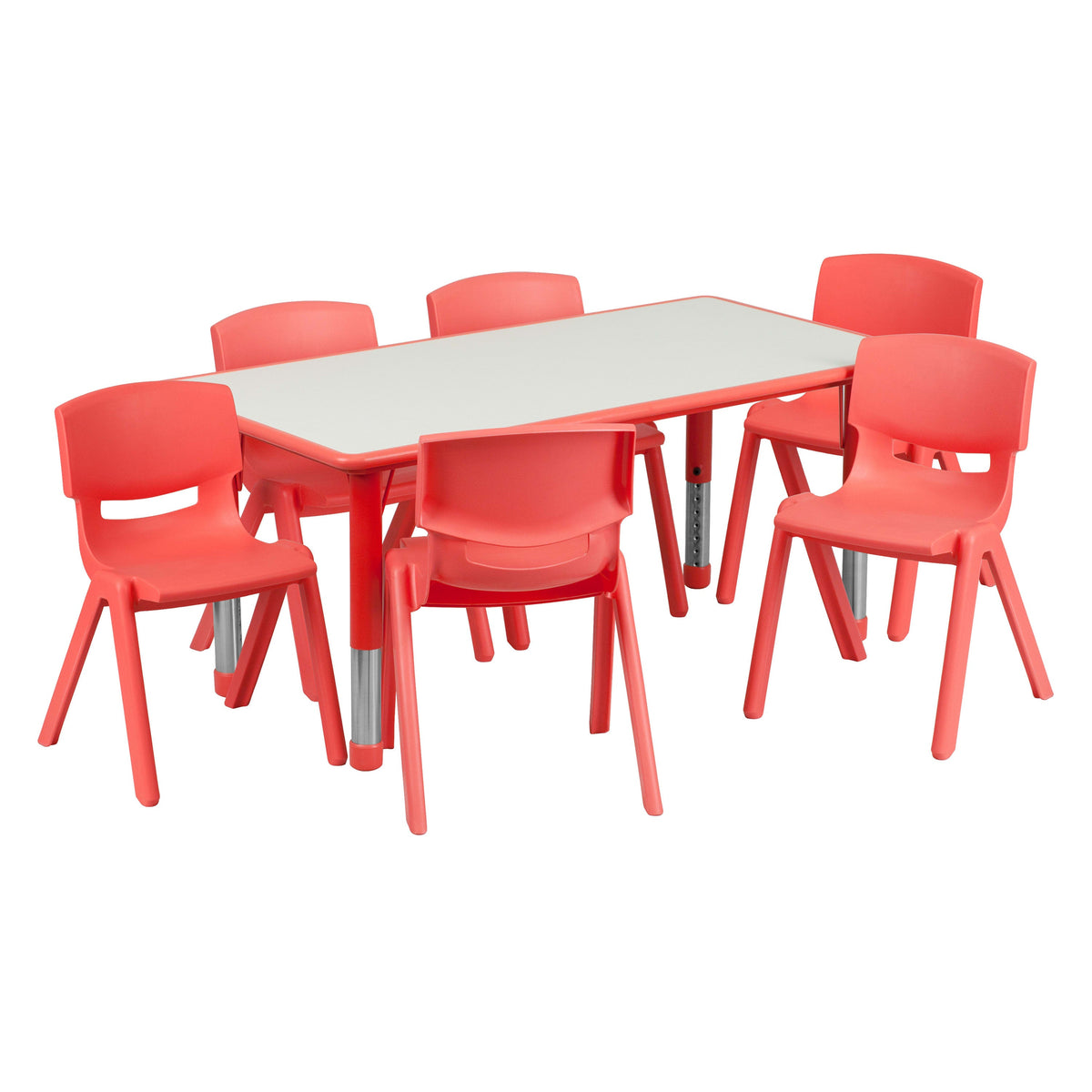 Flash Furniture YU-YCY-060-0036-RECT-TBL-RED-GG 23.625"W x 47.25"L Rectangular Red Plastic Activity Table Set with 6 Chairs - Main view