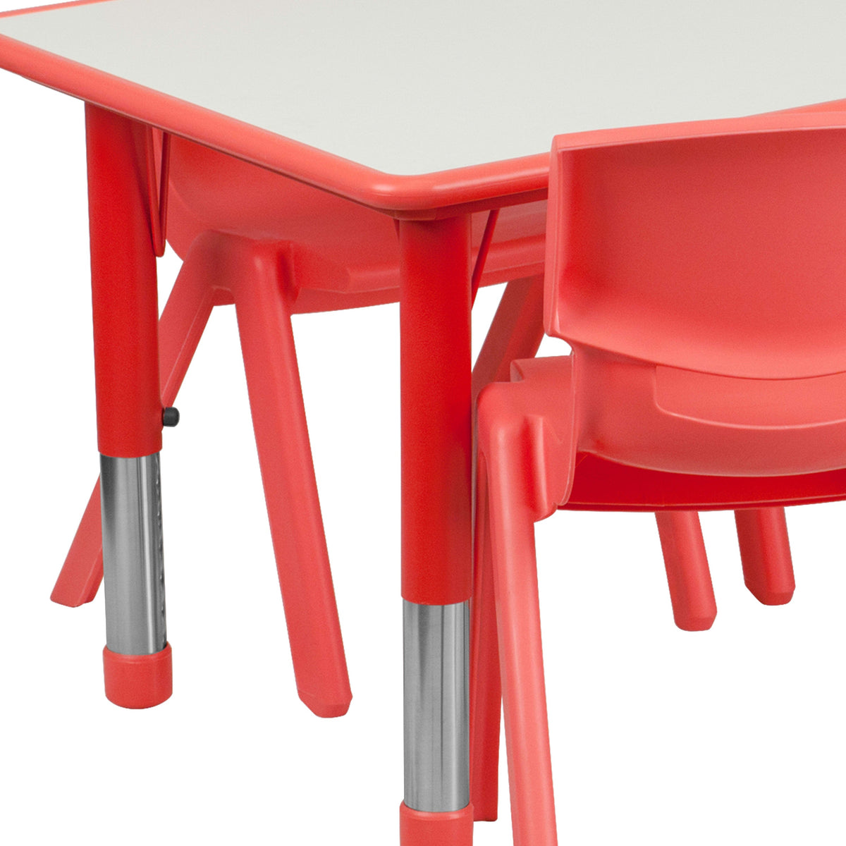 Flash Furniture YU-YCY-060-0036-RECT-TBL-RED-GG 23.625"W x 47.25"L Rectangular Red Plastic Activity Table Set with 6 Chairs - View 5