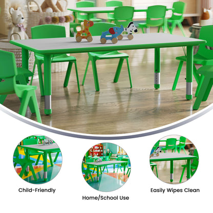 Flash Furniture YU-YCY-060-RECT-TBL-GREEN-GG 23.625"W x 47.25"L Rectangular Green Plastic Activity Table with Grey Top - View 2