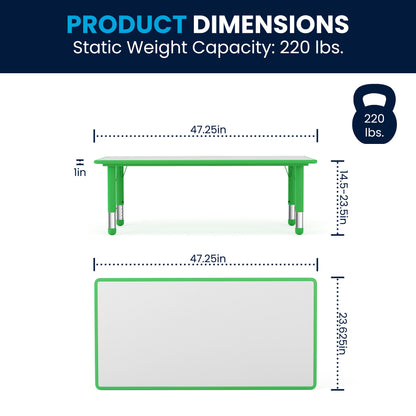 Flash Furniture YU-YCY-060-RECT-TBL-GREEN-GG 23.625"W x 47.25"L Rectangular Green Plastic Activity Table with Grey Top - View 3
