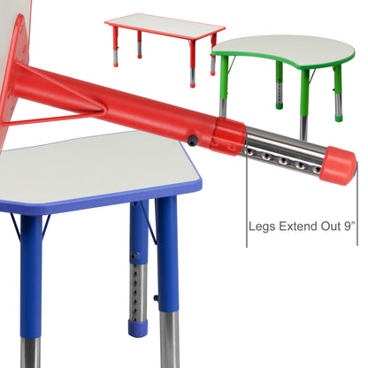 Flash Furniture YU-YCY-060-RECT-TBL-GREEN-GG 23.625"W x 47.25"L Rectangular Green Plastic Activity Table with Grey Top - View 4