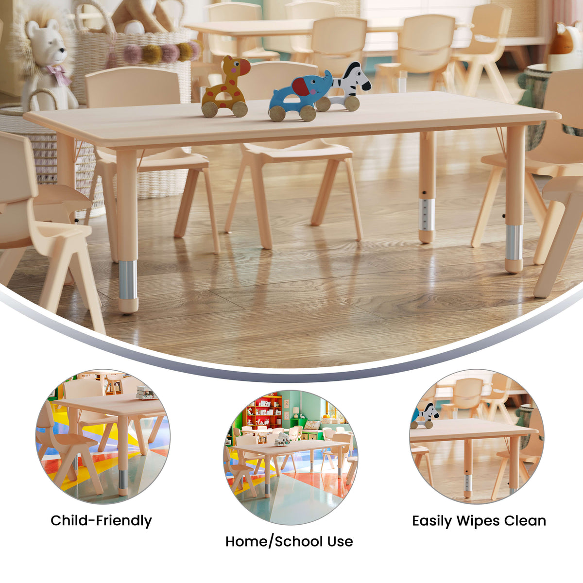 Flash Furniture YU-YCY-060-RECT-TBL-NAT-GG 23.625"W x 47.25"L Natural Plastic Adjustable Activity Table-School Table for 6 - View 2