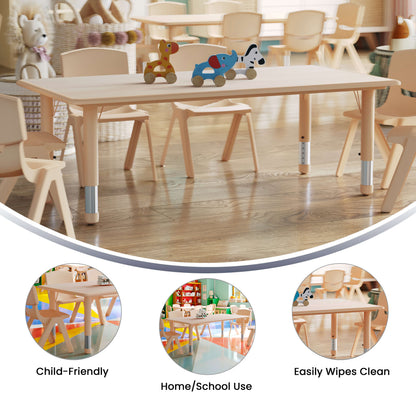 Flash Furniture YU-YCY-060-RECT-TBL-NAT-GG 23.625"W x 47.25"L Natural Plastic Adjustable Activity Table-School Table for 6 - View 2