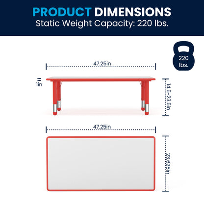 Flash Furniture YU-YCY-060-RECT-TBL-RED-GG 23.625"W x 47.25"L Rectangular Red Plastic Activity Table with Grey Top - View 3