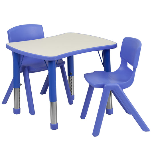 Flash Furniture YU-YCY-098-0032-RECT-TBL-BLUE-GG 21.875"W x 26.625"L Rectangular Blue Plastic Activity Table Set with 2 Chairs - Main view