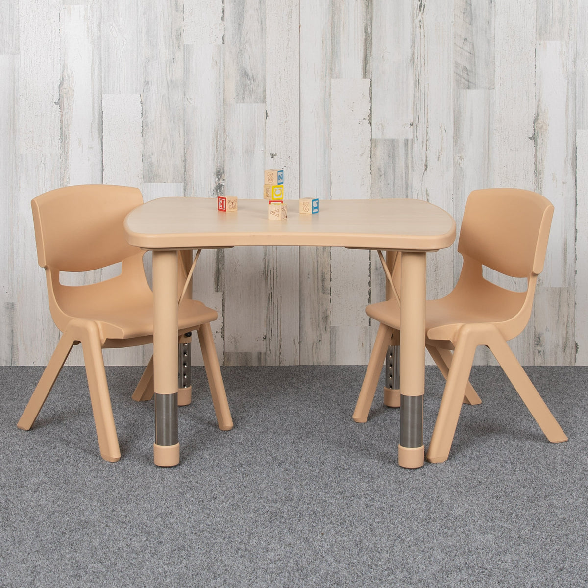 Flash Furniture YU-YCY-098-0032-RECT-TBL-NAT-GG 21.875"W x 26.625"L Rectangle Natural Plastic Activity Table Set with 2 Chairs - View 2