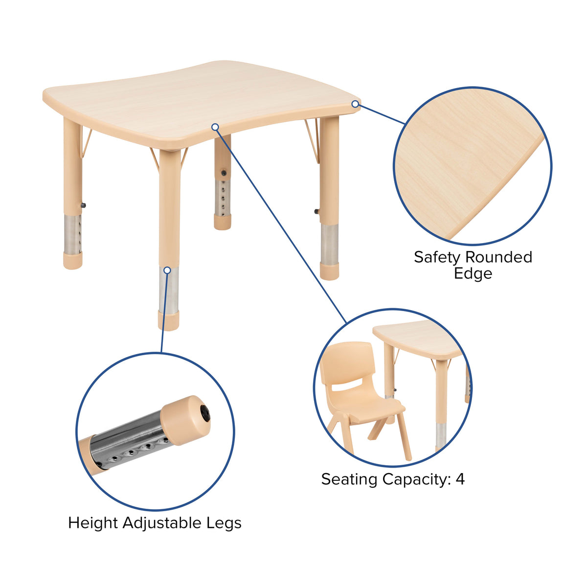 Flash Furniture YU-YCY-098-0032-RECT-TBL-NAT-GG 21.875"W x 26.625"L Rectangle Natural Plastic Activity Table Set with 2 Chairs - View 4