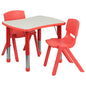 Flash Furniture YU-YCY-098-0032-RECT-TBL-RED-GG 21.875"W x 26.625"L Rectangular Red Plastic Activity Table Set with 2 Chairs - Main view