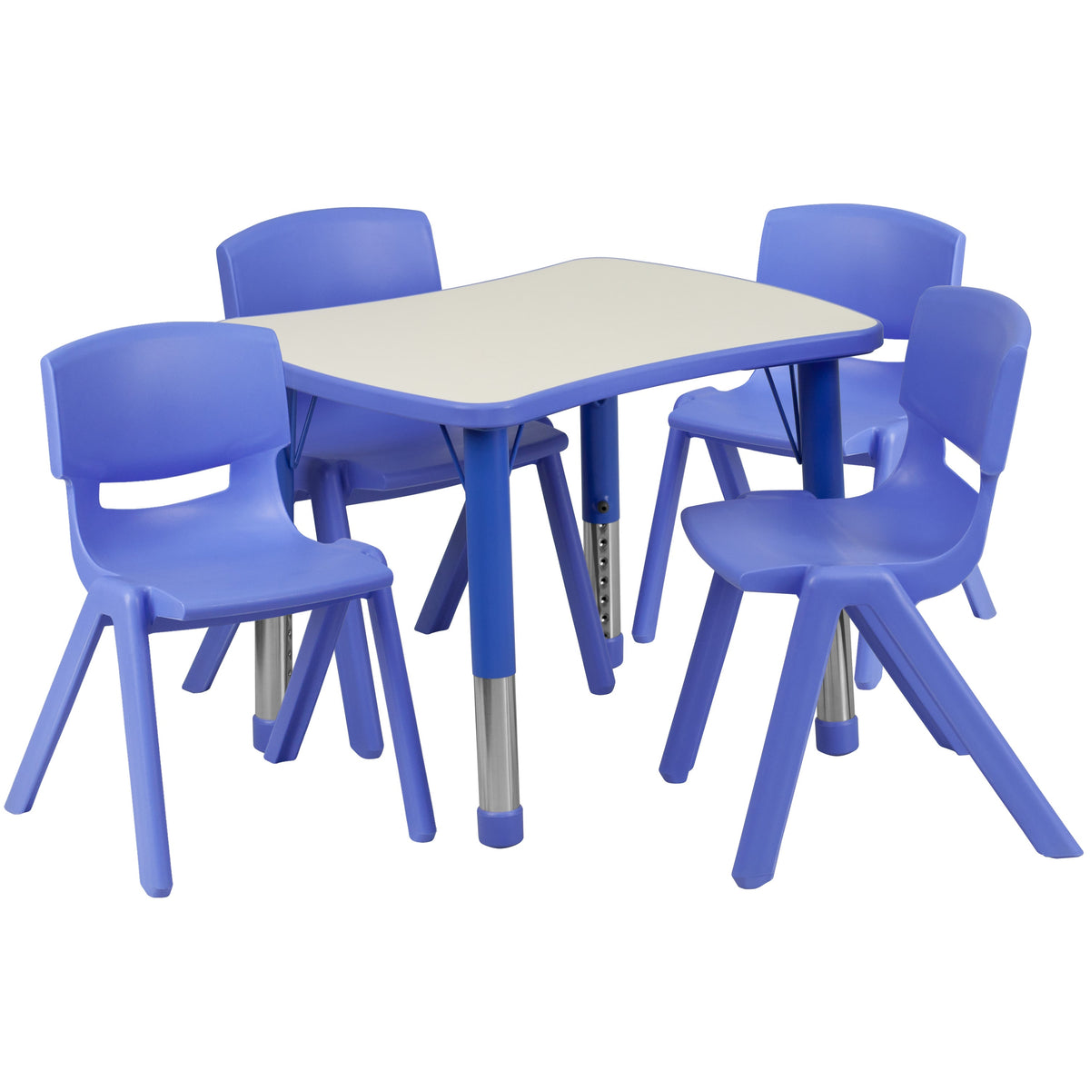 Flash Furniture YU-YCY-098-0034-RECT-TBL-BLUE-GG 21.875"W x 26.625"L Rectangular Blue Plastic Activity Table Set with 4 Chairs - Main view