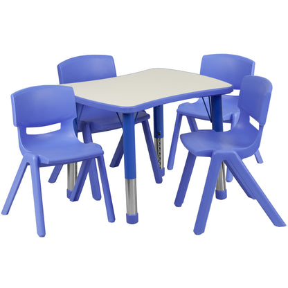 Flash Furniture YU-YCY-098-0034-RECT-TBL-BLUE-GG 21.875"W x 26.625"L Rectangular Blue Plastic Activity Table Set with 4 Chairs - Main view