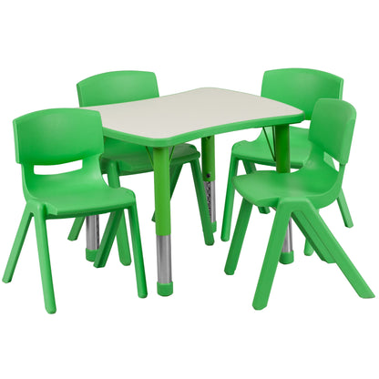 Flash Furniture YU-YCY-098-0034-RECT-TBL-GREEN-GG 21.875"W x 26.625"L Rectangular Green Plastic Activity Table Set with 4 Chairs - Main view