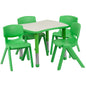 Flash Furniture YU-YCY-098-0034-RECT-TBL-GREEN-GG 21.875"W x 26.625"L Rectangular Green Plastic Activity Table Set with 4 Chairs - Main view