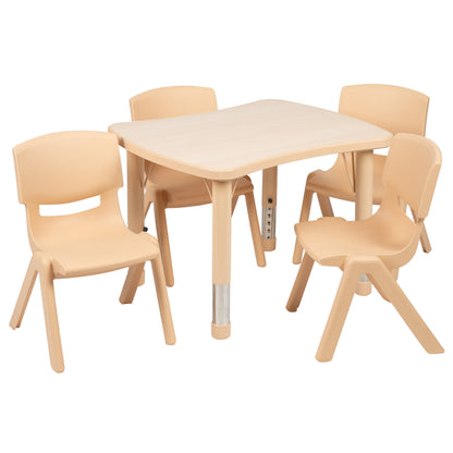Flash Furniture YU-YCY-098-0034-RECT-TBL-NAT-GG 21.875"W x 26.625"L Rectangle Natural Plastic Activity Table Set with 4 Chairs - Main view