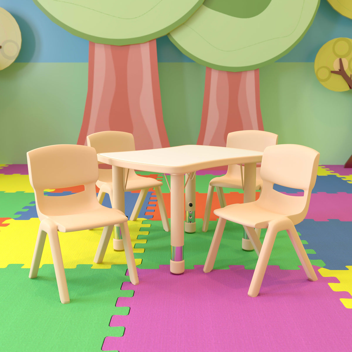 Flash Furniture YU-YCY-098-0034-RECT-TBL-NAT-GG 21.875"W x 26.625"L Rectangle Natural Plastic Activity Table Set with 4 Chairs - View 2