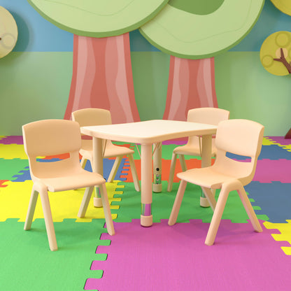 Flash Furniture YU-YCY-098-0034-RECT-TBL-NAT-GG 21.875"W x 26.625"L Rectangle Natural Plastic Activity Table Set with 4 Chairs - View 2
