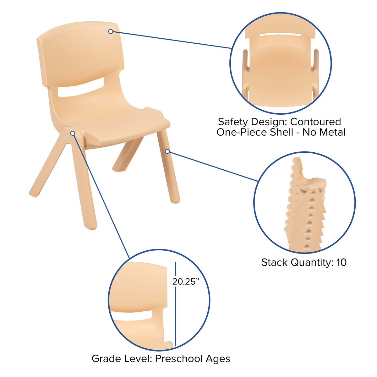 Flash Furniture YU-YCY-098-0034-RECT-TBL-NAT-GG 21.875"W x 26.625"L Rectangle Natural Plastic Activity Table Set with 4 Chairs - View 3