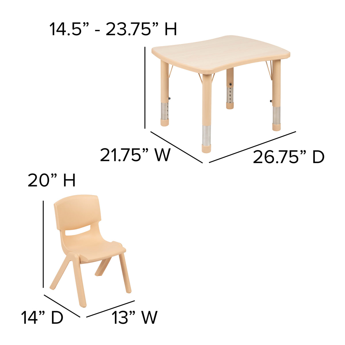 Flash Furniture YU-YCY-098-0034-RECT-TBL-NAT-GG 21.875"W x 26.625"L Rectangle Natural Plastic Activity Table Set with 4 Chairs - View 5