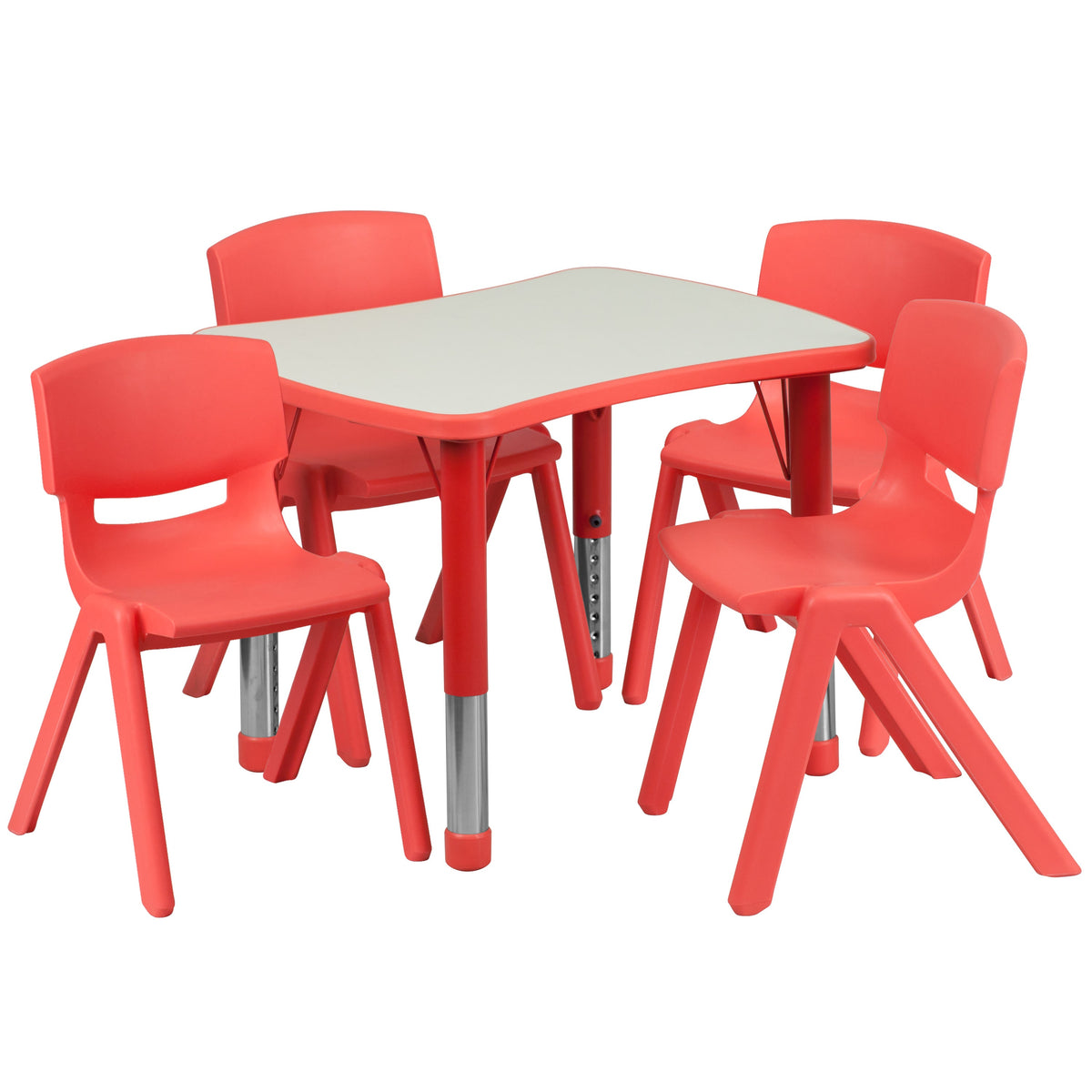 Flash Furniture YU-YCY-098-0034-RECT-TBL-RED-GG 21.875"W x 26.625"L Rectangular Red Plastic Activity Table Set with 4 Chairs - Main view
