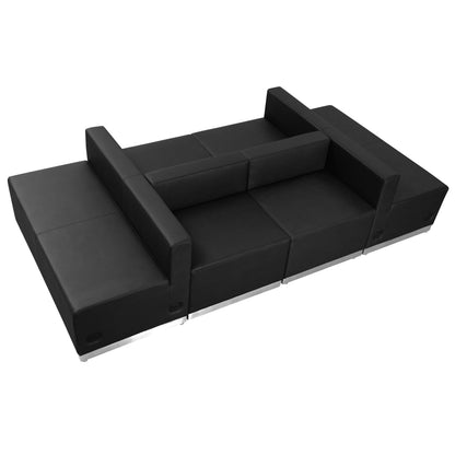 Flash Furniture ZB-803-650-SET-BK-GG 6 PC Black LeatherSoft Modular Reception Configuration w/Taut Back &Seat - Main view