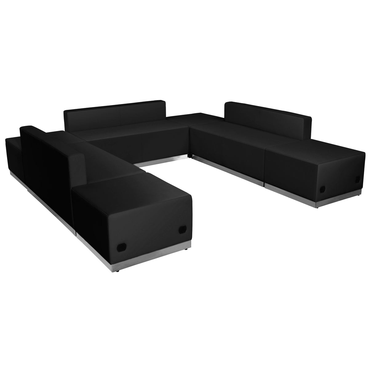 Flash Furniture ZB-803-660-SET-BK-GG 7 PC Black LeatherSoft Modular Reception Configuration w/Taut Back &Seat - Main view