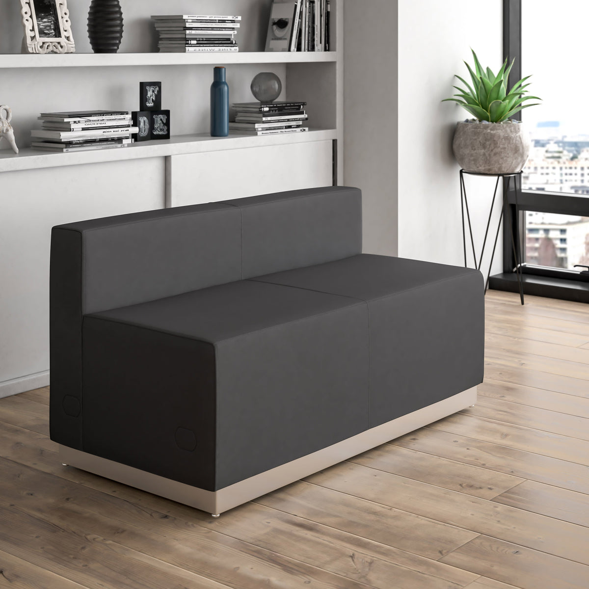 Flash Furniture ZB-803-LS-BK-GG Black LeatherSoft Loveseat with Stainless Steel Base - Reception Furniture - View 2