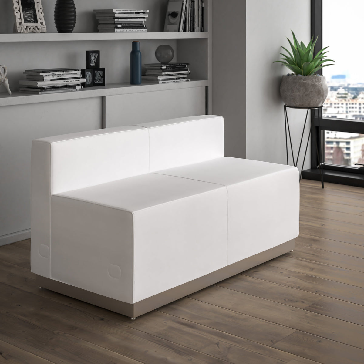 Flash Furniture ZB-803-LS-WH-GG White LeatherSoft Loveseat with Stainless Steel Base - Reception Furniture (Melrose White) - View 2