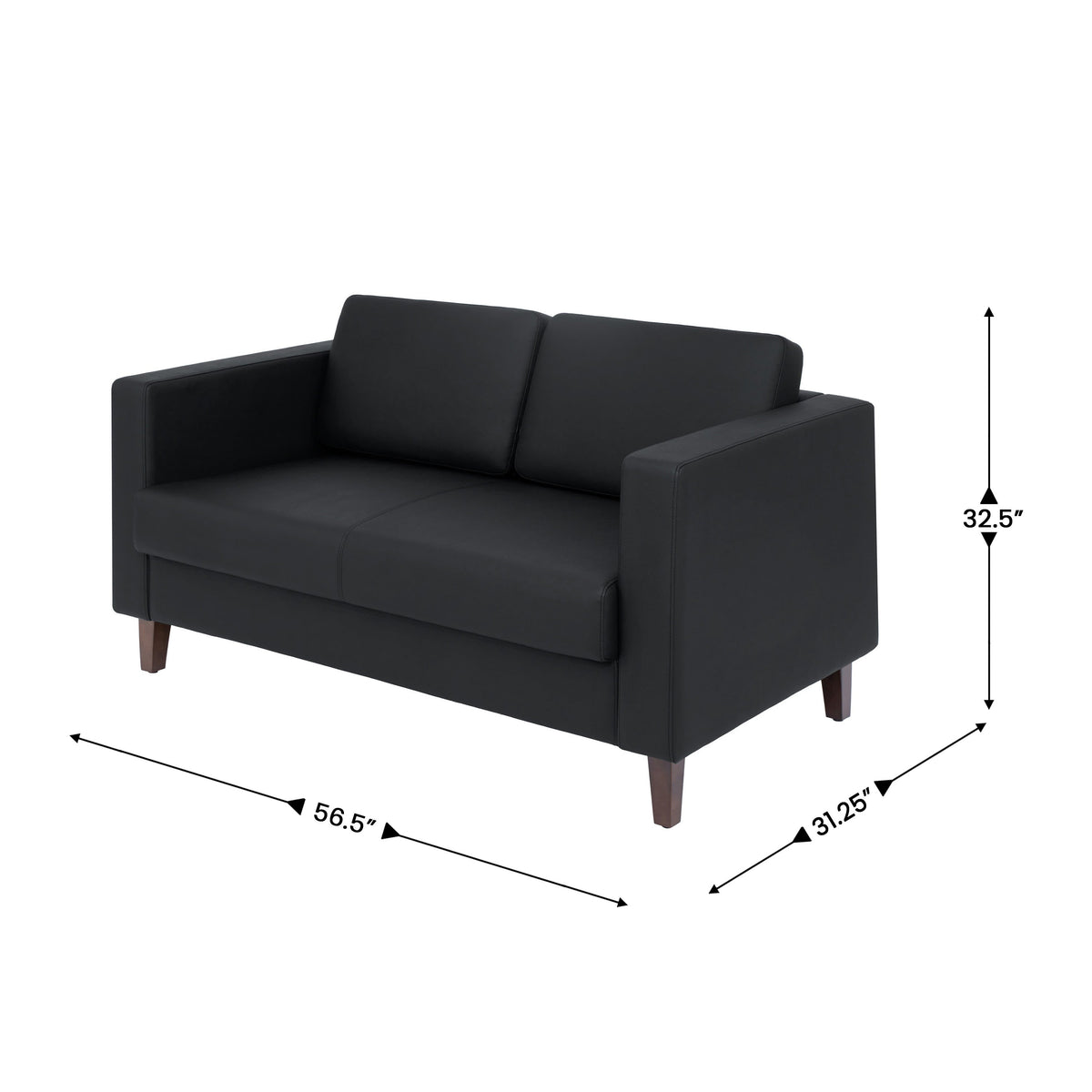 Flash Furniture ZB-8921-2S-BLK-GG Commercial Lobby Loveseat with 2 Outlets/1 USB/1 USB-C Ports-Black LeatherSoft - View 4