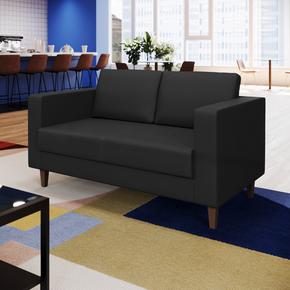 Flash Furniture ZB-8921-2S-BLK-GG Commercial Lobby Loveseat with 2 Outlets/1 USB/1 USB-C Ports-Black LeatherSoft - View 5