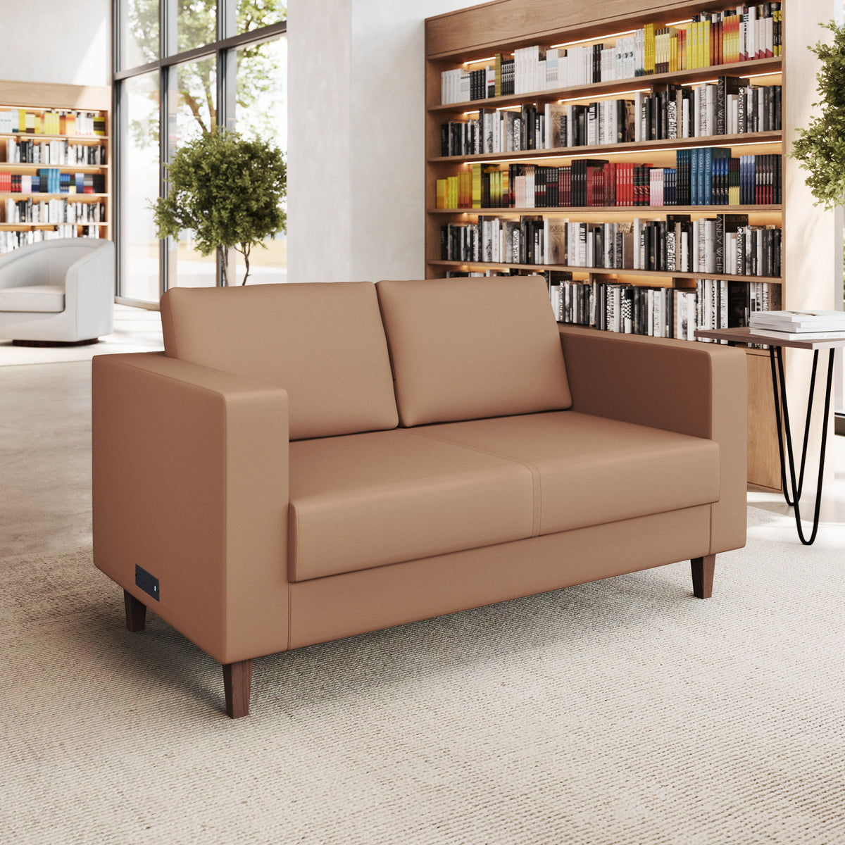 Flash Furniture ZB-8921-2S-COGNAC-GG Commercial Lobby Loveseat with 2 Outlets/1 USB/1 USB-C Ports-Cognac LeatherSoft - View 2