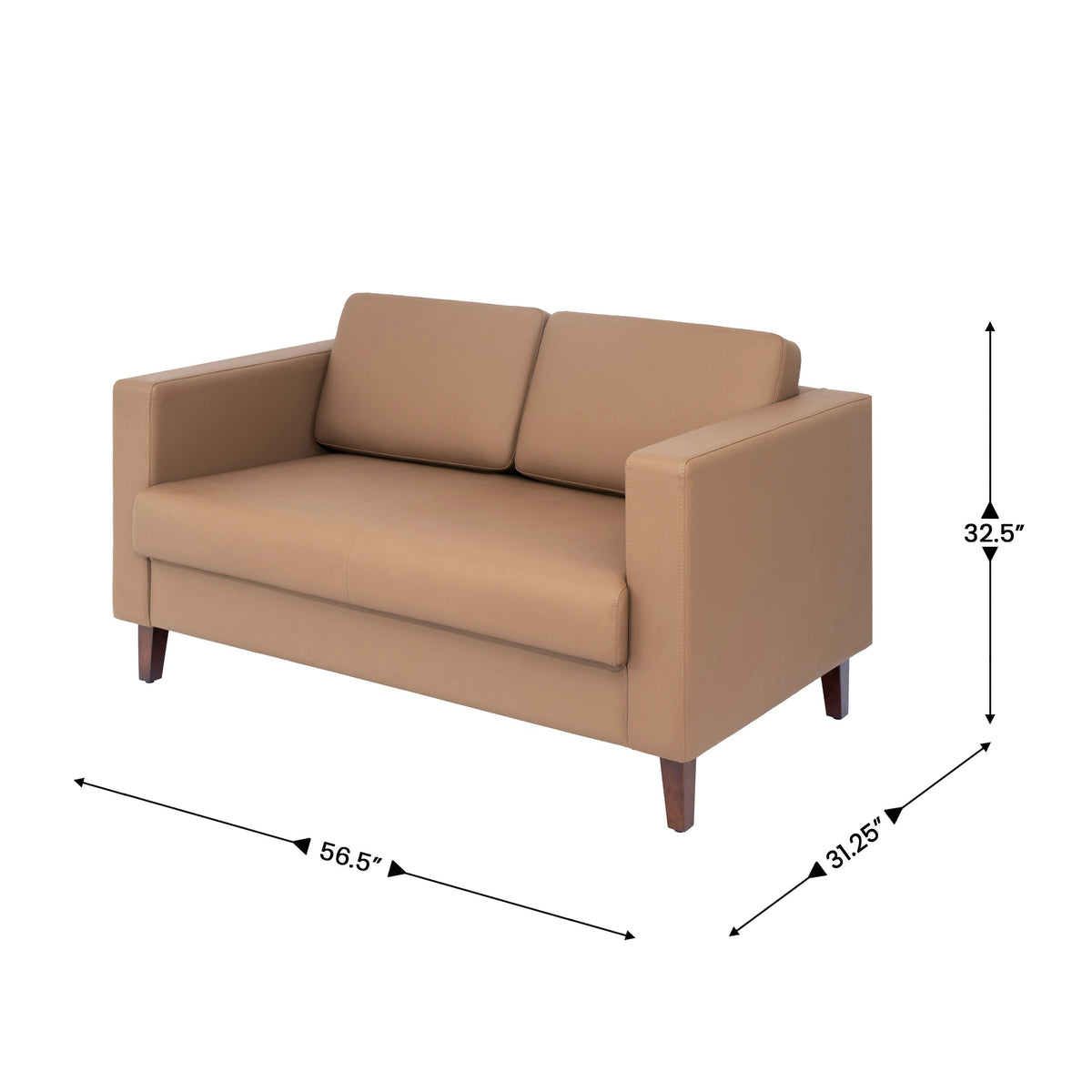 Flash Furniture ZB-8921-2S-COGNAC-GG Commercial Lobby Loveseat with 2 Outlets/1 USB/1 USB-C Ports-Cognac LeatherSoft - View 4
